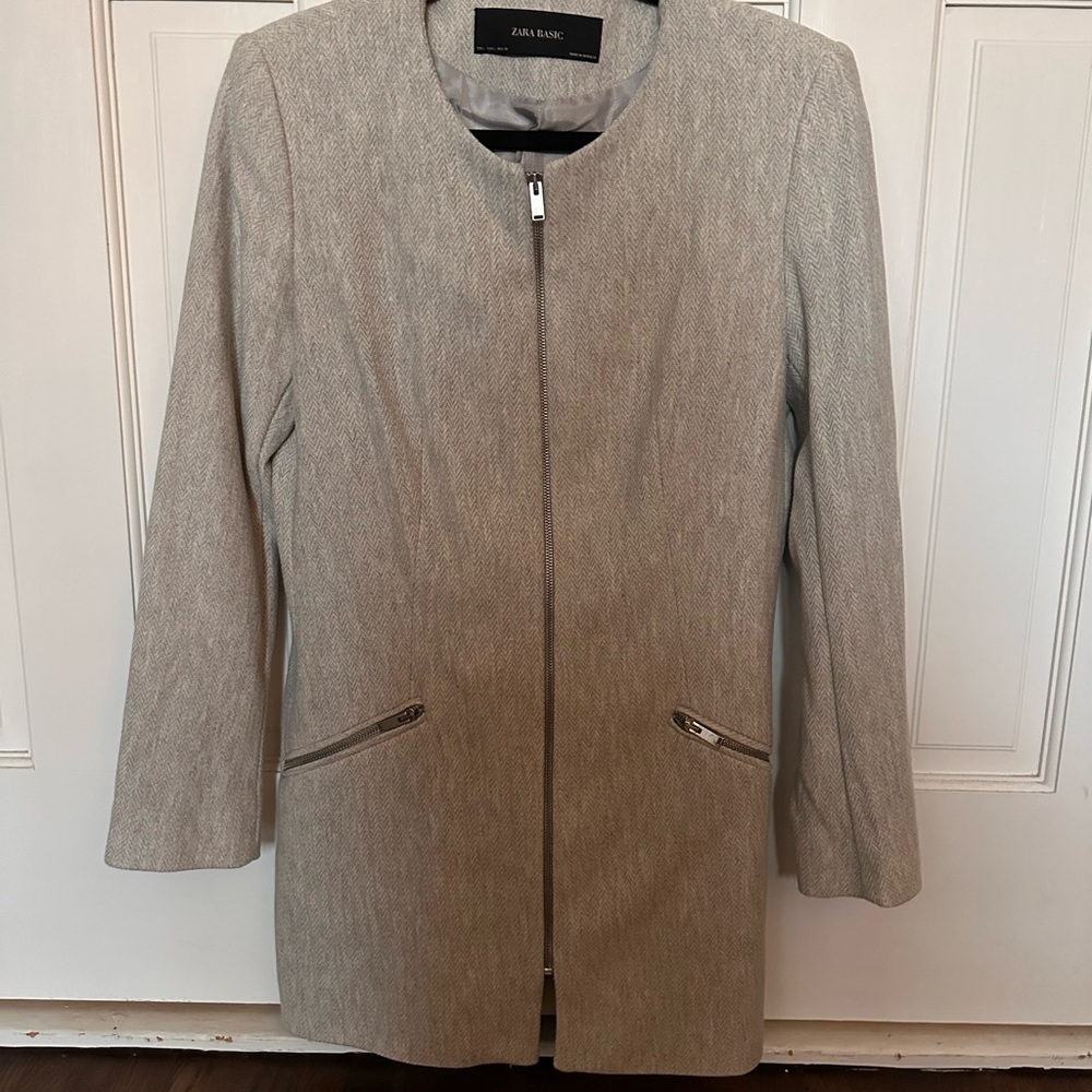 Zara Women's Beige Blazer with Zipper Details